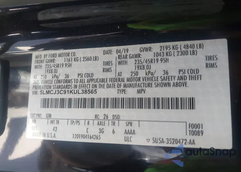 2019 Lincoln Mkc Reserve z USA, uszkodzony, nr VIN 5LMCJ3C91KUL38565